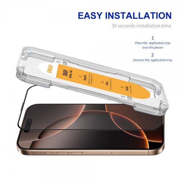 Enkay iPhone 16 Pro Skærmbeskyttelse med Monteringsramme Easy Install