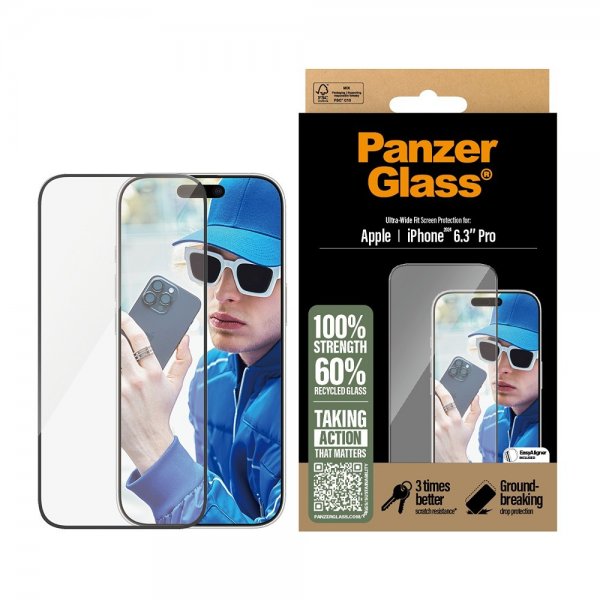 PanzerGlass iPhone 16 Pro Skærmbeskyttelse Ultra-Wide Fit EasyAligner