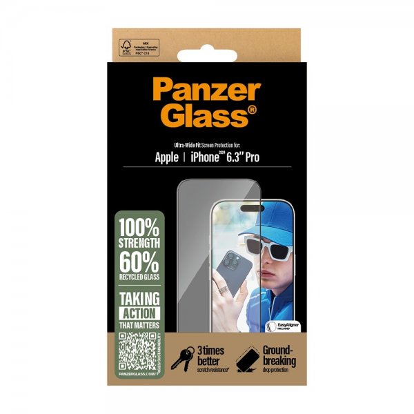 PanzerGlass iPhone 16 Pro Skærmbeskyttelse Ultra-Wide Fit EasyAligner