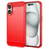 iPhone 16 Cover Børstet Kulfibertekstur Rød