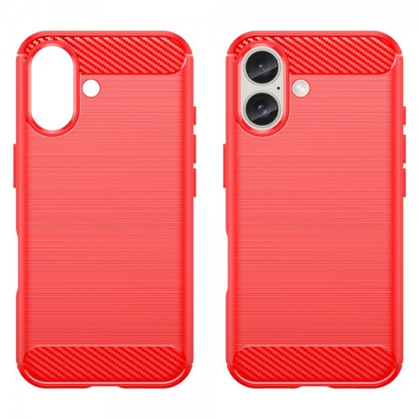 iPhone 16 Cover Børstet Kulfibertekstur Rød