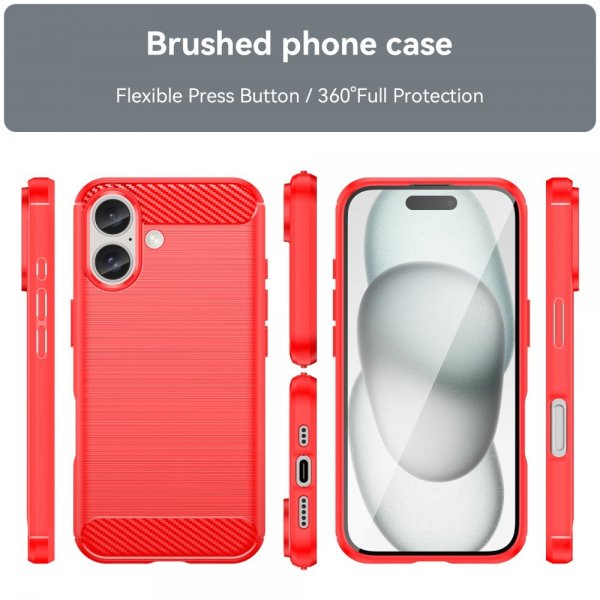 iPhone 16 Cover Børstet Kulfibertekstur Rød