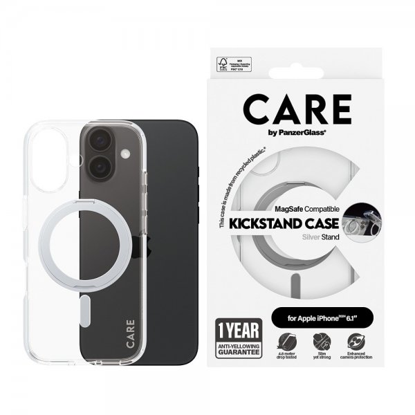CARE by PanzerGlass iPhone 16 Cover Kickstand MagSafe Sølv