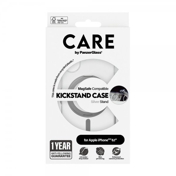 CARE by PanzerGlass iPhone 16 Cover Kickstand MagSafe Sølv