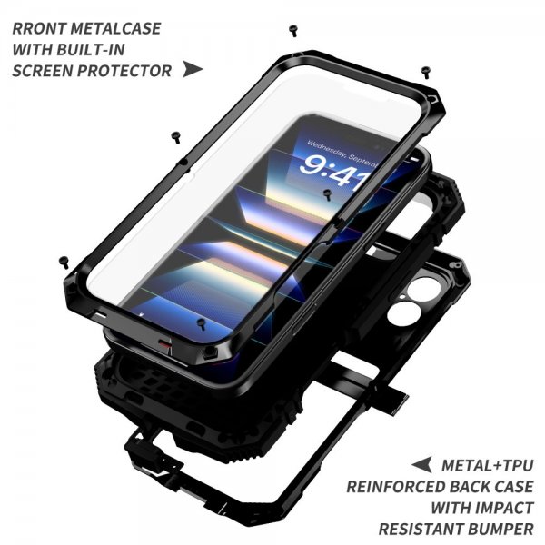R-JUST iPhone 16 Cover Metal Stødabsorberende Sort