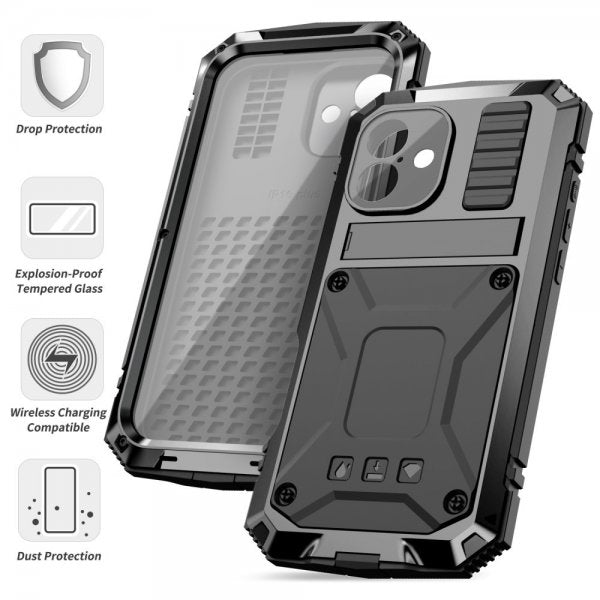 R-JUST iPhone 16 Cover Metal Stødabsorberende Sort