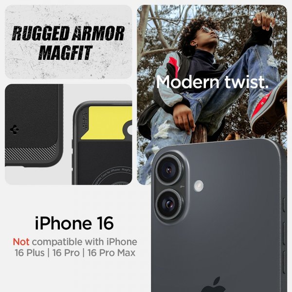 Spigen iPhone 16 Cover Rugged Armor MagFit Mat Sort