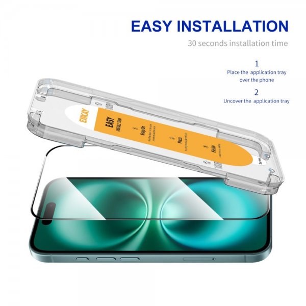 Enkay iPhone 16 Skærmbeskyttelse med Monteringsramme Easy Install