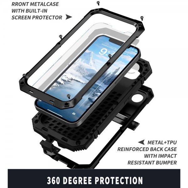 R-JUST iPhone 16e/17e Cover Metal Stødsikkert Sort