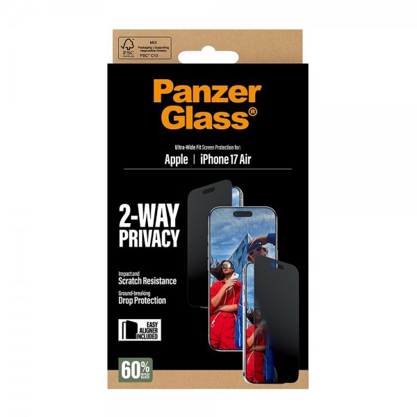 PanzerGlass iPhone Air Skærmbeskyttelse Ultra-Wide Fit Privacy EasyAligner