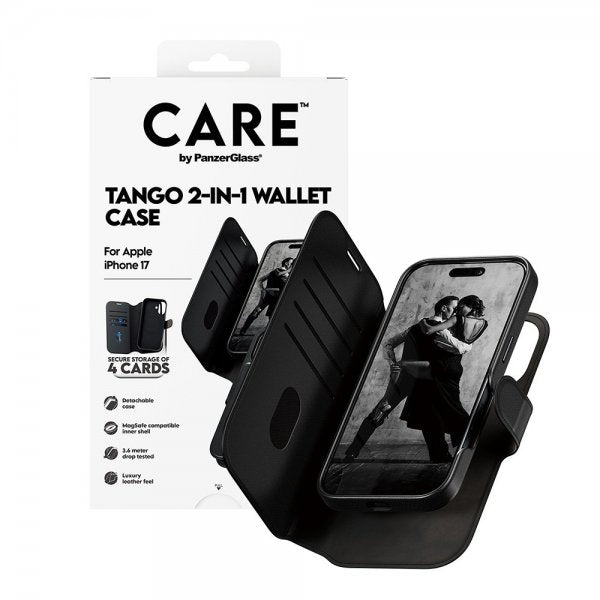 CARE by PanzerGlass iPhone 17 Etui Tango Two-in-One Wallet MagSafe Sort