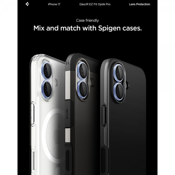 Spigen iPhone 17 Kamerabeskyttelse GLAS.tR EZ Fit Optik Pro 2-pak Blå