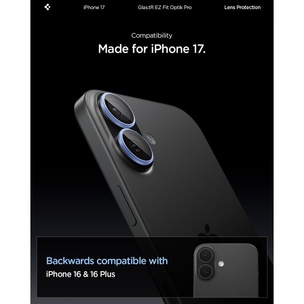 Spigen iPhone 17 Kamerabeskyttelse GLAS.tR EZ Fit Optik Pro 2-pak Blå