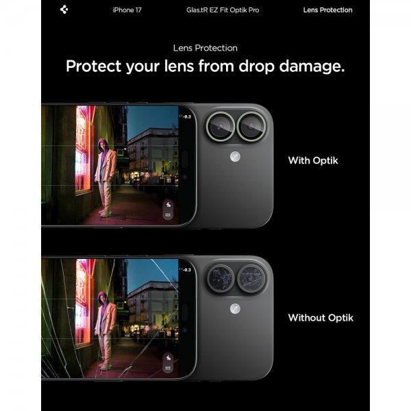 Spigen iPhone 17 Kamerabeskyttelse GLAS.tR EZ Fit Optik Pro 2-pak Grøn