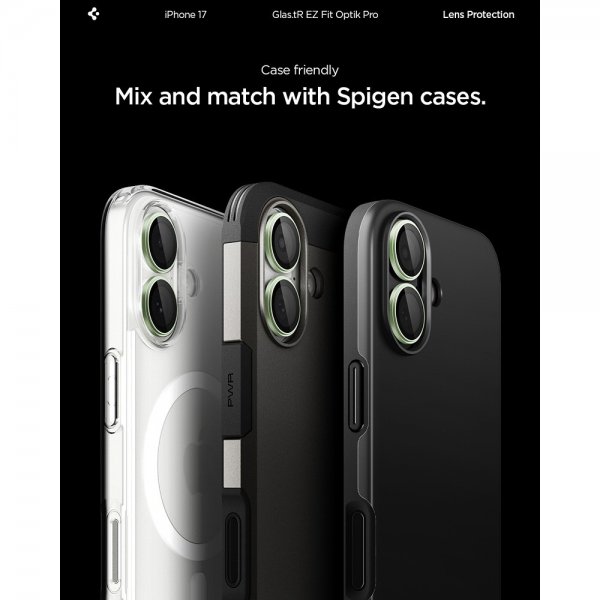 Spigen iPhone 17 Kamerabeskyttelse GLAS.tR EZ Fit Optik Pro 2-pak Grøn