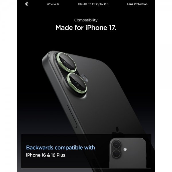 Spigen iPhone 17 Kamerabeskyttelse GLAS.tR EZ Fit Optik Pro 2-pak Grøn