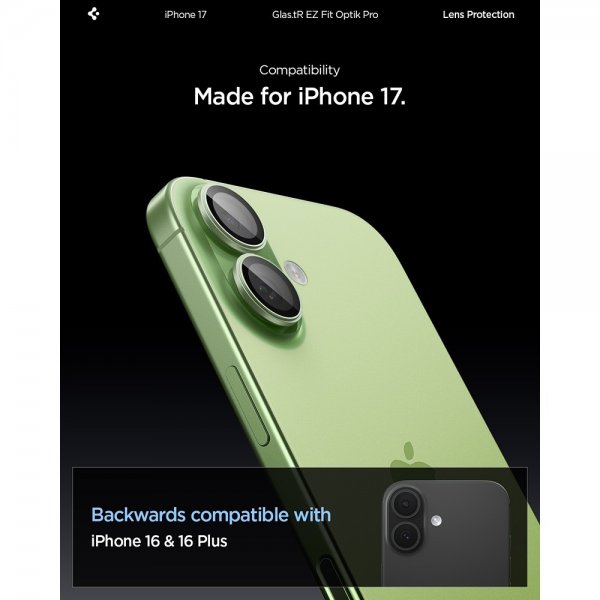 Spigen iPhone 17 Kamerabeskyttelse GLAS.tR EZ Fit Optik Pro 2-pak Grøn