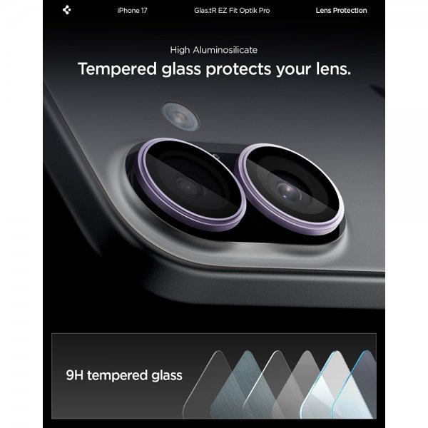 Spigen iPhone 17 Kamerabeskyttelse GLAS.tR EZ Fit Optik Pro 2-pak Lilla