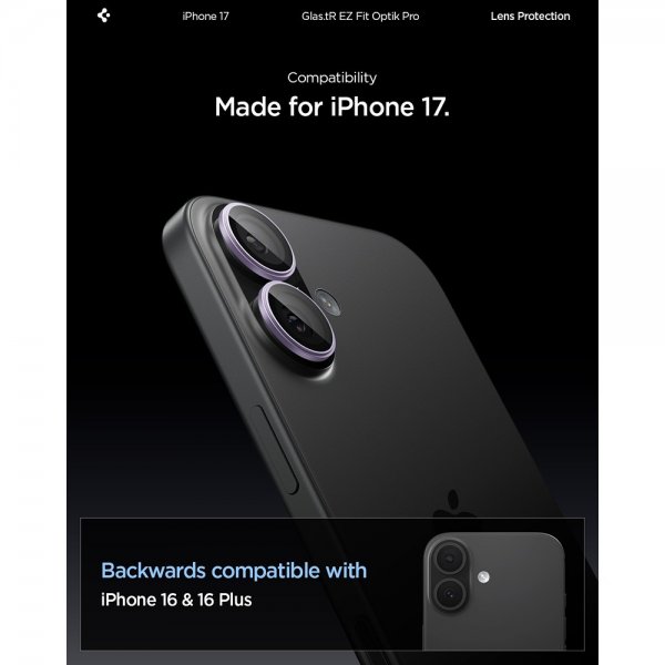 Spigen iPhone 17 Kamerabeskyttelse GLAS.tR EZ Fit Optik Pro 2-pak Lilla