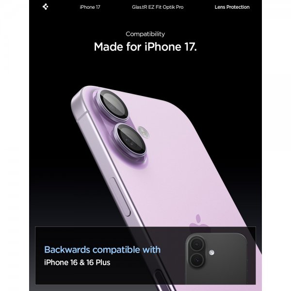Spigen iPhone 17 Kamerabeskyttelse GLAS.tR EZ Fit Optik Pro 2-pak Lilla