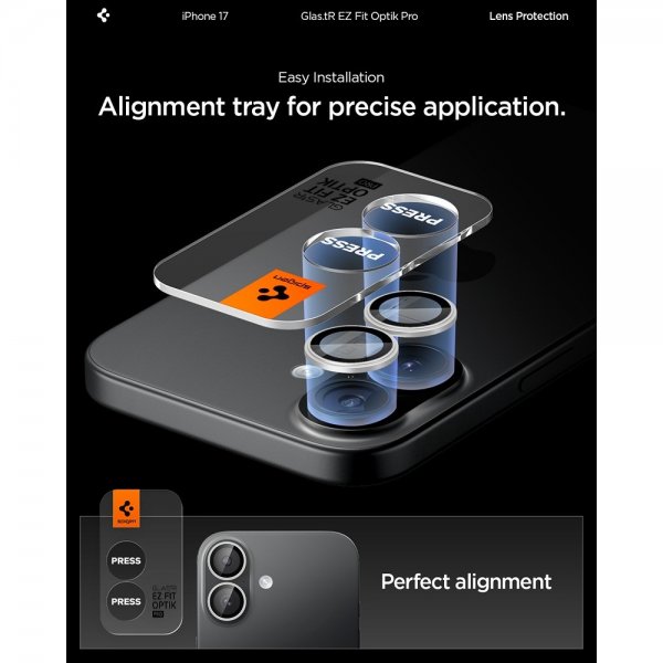Spigen iPhone 17 Kamerabeskyttelse GLAS.tR EZ Fit Optik Pro 2-pak Sølv