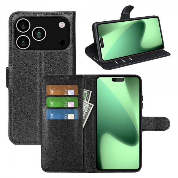 iPhone 17 Pro Etui Litchi Sort