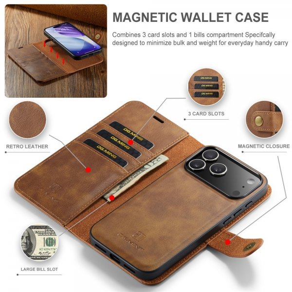 Dg.Ming iPhone 17 Pro Etui med Aftageligt Cover Brun