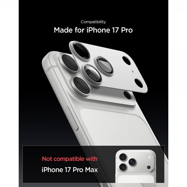 Spigen iPhone 17 Pro Kamerabeskyttelsesglas.tR EZ Fit Optik Pro XL Sølv