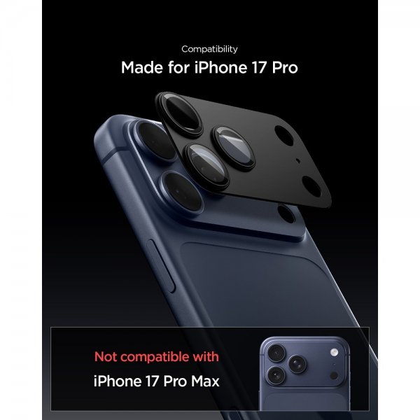 Spigen iPhone 17 Pro Kamerabeskyttelsesglas.tR EZ Fit Optik Pro XL Sort