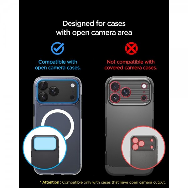 Spigen iPhone 17 Pro Kamerabeskyttelsesglas.tR EZ Fit Optik Pro XL Sort