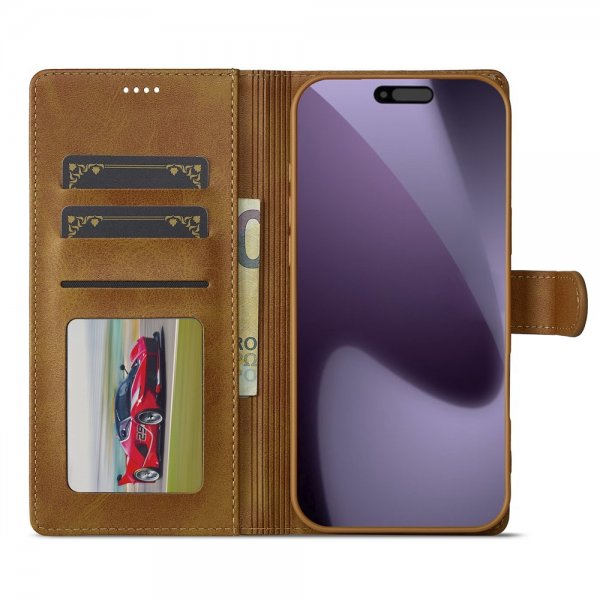 Lc.Imeeke iPhone 17 Pro Max Cover med Kortlomme Stativfunktion Lysebrun