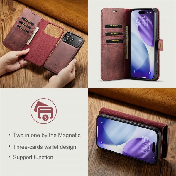Dg.Ming iPhone 17 Pro Max Etui med Aftageligt Cover Rød