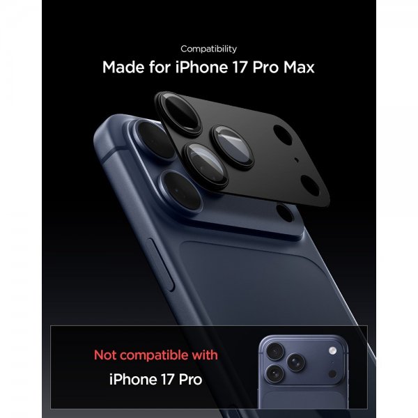 Spigen iPhone 17 Pro Max Kamerabeskytter Glas.tR EZ Fit Optik Pro XL Sort