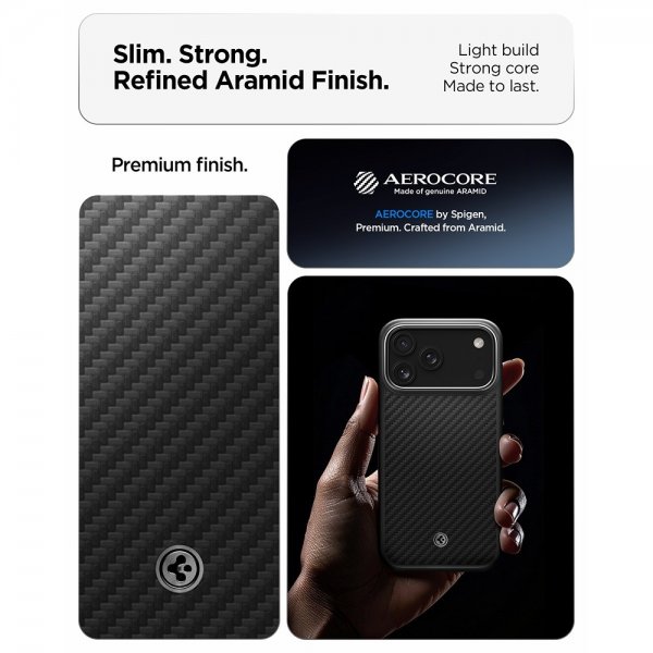 Spigen iPhone 17 Pro Max Cover Enzo Aramid T MagFit Sort Sølv