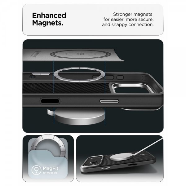 Spigen iPhone 17 Pro Max Cover Enzo Aramid T MagFit Sort Sølv