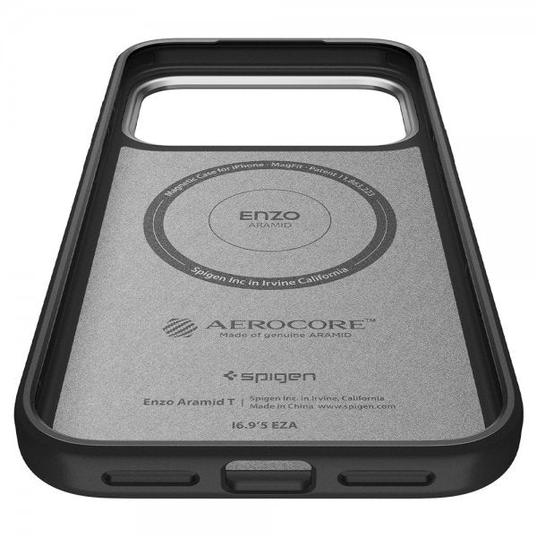 Spigen iPhone 17 Pro Max Cover Enzo Aramid T MagFit Sort Sølv