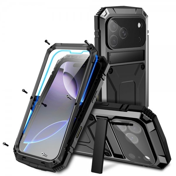 R-JUST iPhone 17 Pro Max Cover Metal Stødsikkert Sort