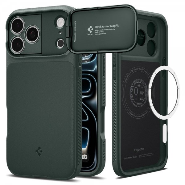 Spigen iPhone 17 Pro Max Cover Optik Armor MagFit Abyss Green