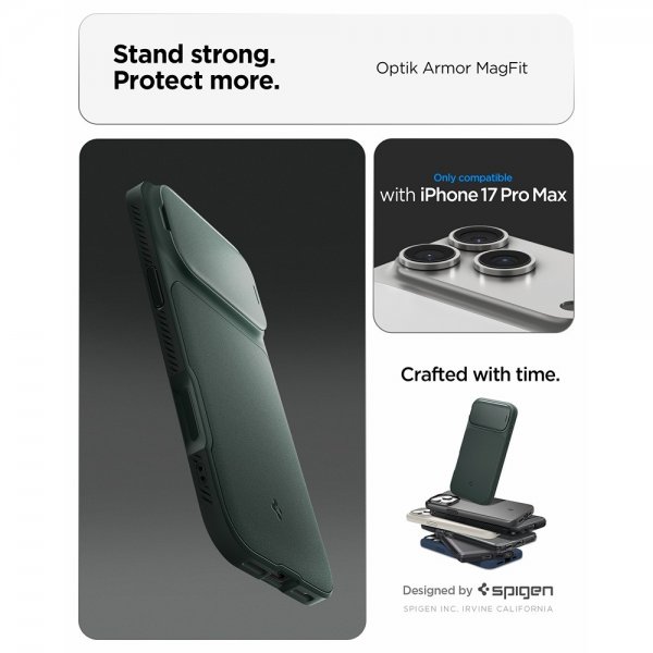 Spigen iPhone 17 Pro Max Cover Optik Armor MagFit Abyss Green