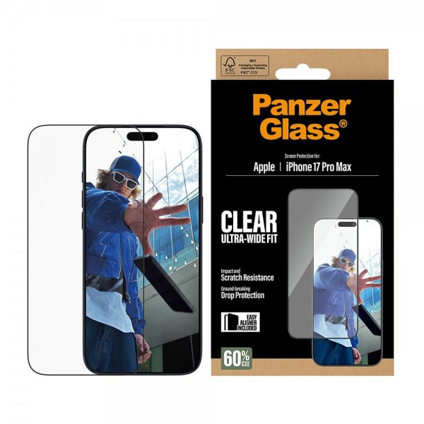 PanzerGlass iPhone 17 Pro Max Skærmbeskyttelse Ultra-Wide Fit EasyAligner