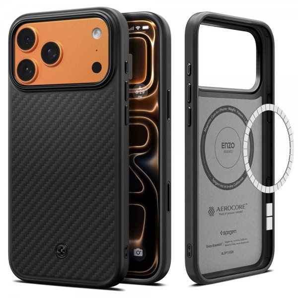 Spigen iPhone 17 Pro Cover Enzo Aramid T MagFit Sort