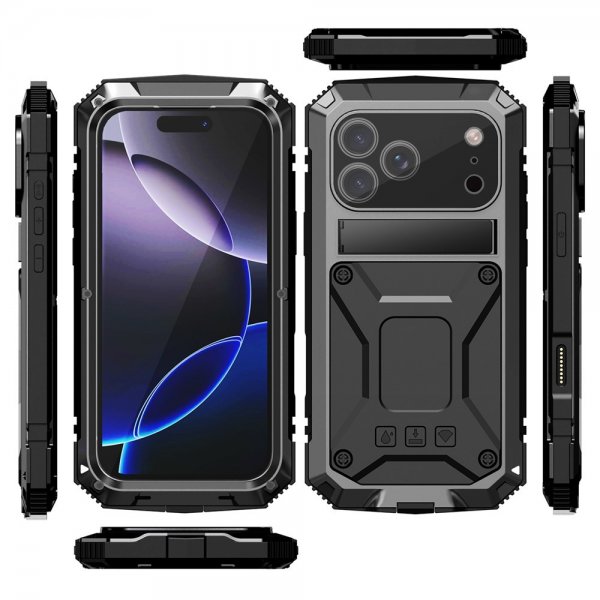R-JUST iPhone 17 Pro Cover Metal Stødsikkert Sort