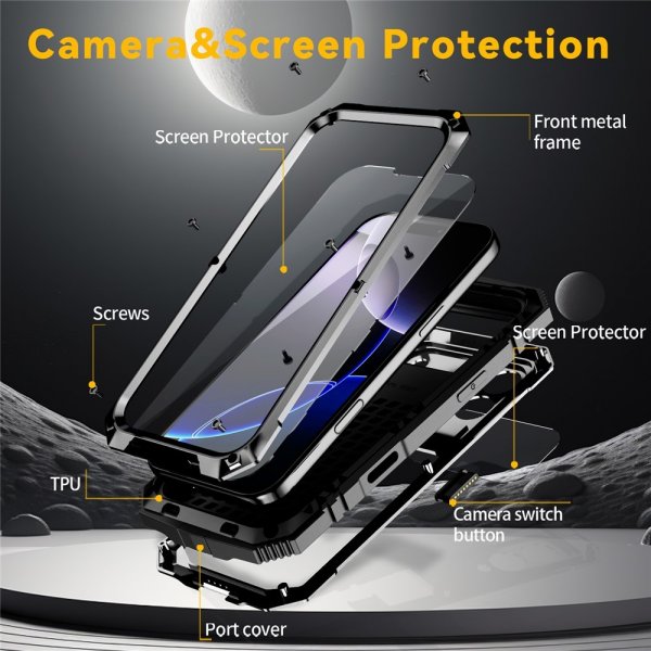 R-JUST iPhone 17 Pro Cover Metal Stødsikkert Sort