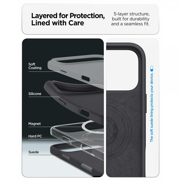 Spigen iPhone 17 Pro Cover Silicone Fit MagFit Sort