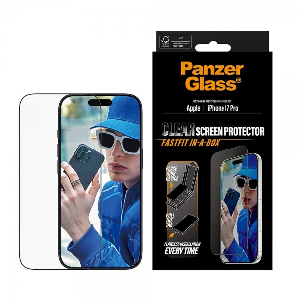 PanzerGlass iPhone 17 Pro Skærmbeskyttelse Ultra-Wide Fit Clear Fastfit