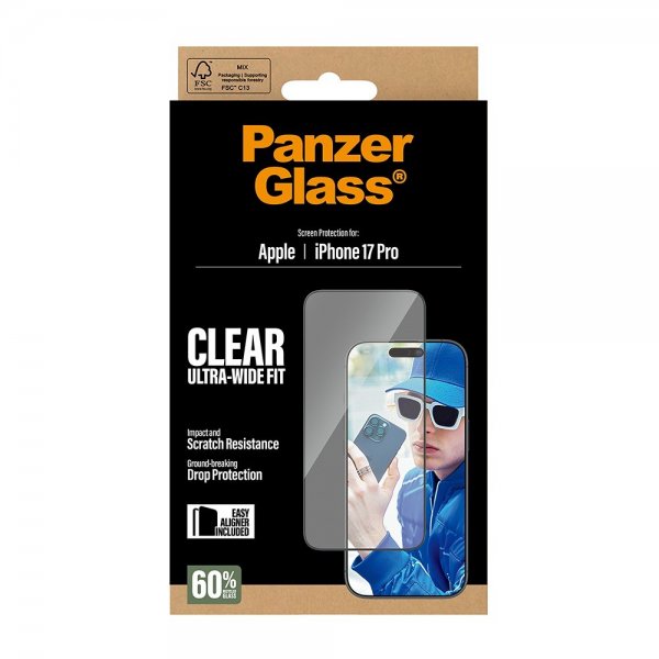 PanzerGlass iPhone 17 Pro Skærmbeskyttelse Ultra-Wide Fit EasyAligner