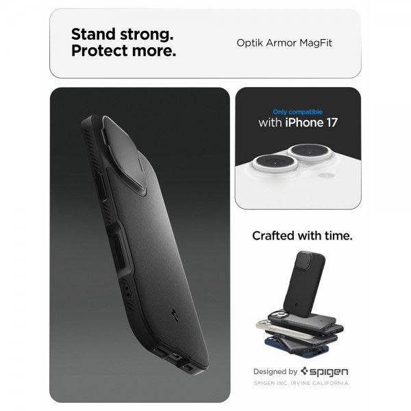 Spigen iPhone 17 Cover Optik Armor MagFit Sort