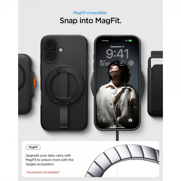Spigen iPhone 17 Cover Thin Fit MagFit Sort