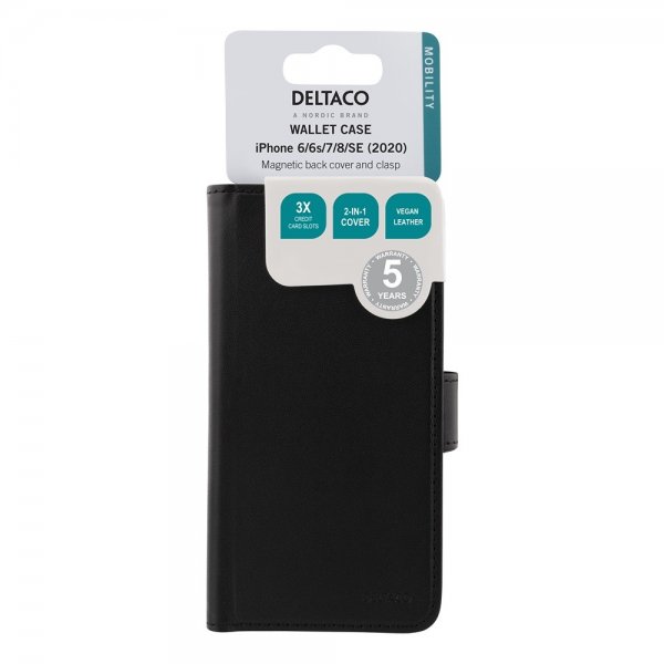 Deltaco iPhone 6/6S/7/8/SE Cover Magnetisk Aftageligt Cover Sort