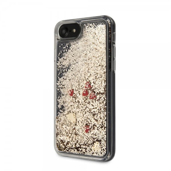 Guess iPhone 7/8/SE Cover Glitter Floating Hearts Guld